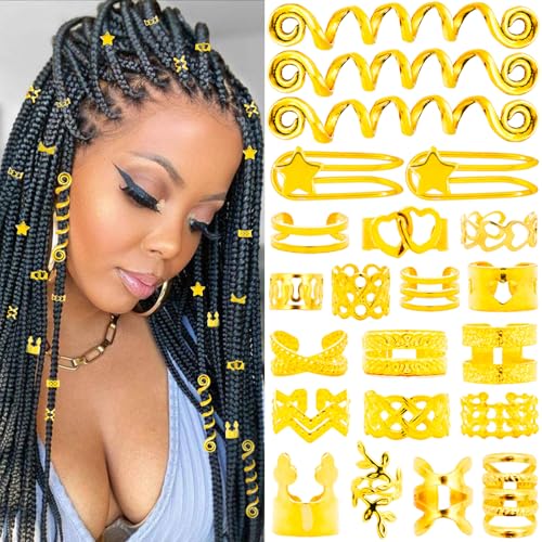 Vaikby 103PCS Gold Hair Jewelry for Braids Cuffs & Rings