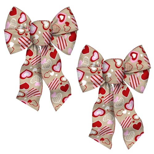 Valentine's Day Burlap Wreath Bows - 2 PCS Love Heart Decor
