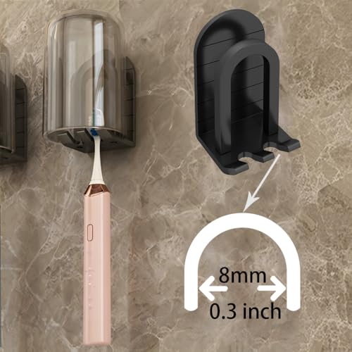 HOOALEE Wall Mounted Toothbrush Holder Set - Black Self-Adhesive Bathroom Organizer with 2 Cups