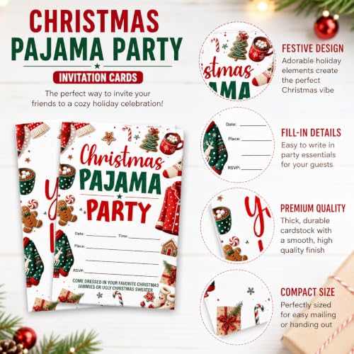 MENSHIJIAN Christmas Pajama Invitations Set - Winter Holiday Party Invites C