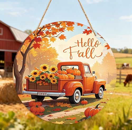 Hello Fall Wooden Hanging Sign for Front Door Autumn Home Decor