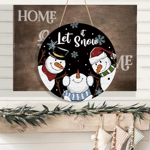 Let It Snow Snowman Door Sign - Winter Wooden Porch Holiday Decor