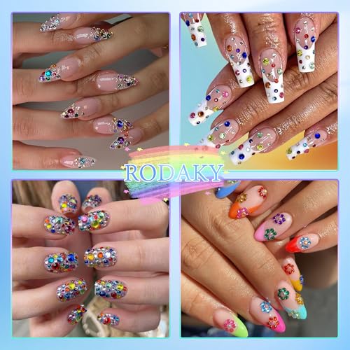 RODAKY Resin Nail Rhinestones Kit with Tweezers and Pickup Pencil, Mixed Size Flatback Gems for Nail Art and DIY Crafts