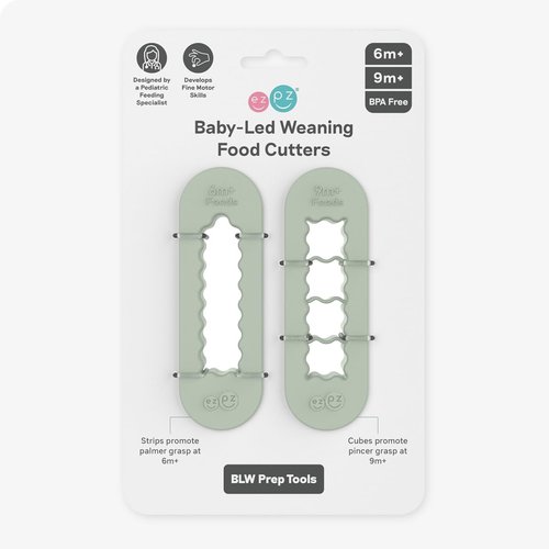 ezpz Baby-Led Weaning Food Cutters (2 pack in Sage) - 6 / 9 Months + - Food Prep for Infants