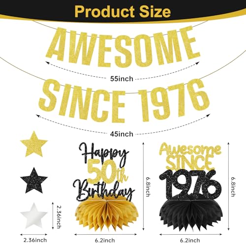 Black Gold 50th Birthday Banner Decorations for Men Women - Since 1976