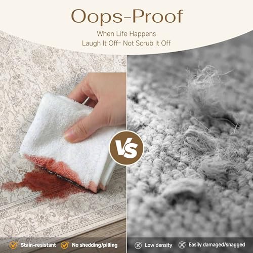 HUGEAR 2x3 Vintage Area Rug, Zest Beige Low Pile Washable Entryway Mat