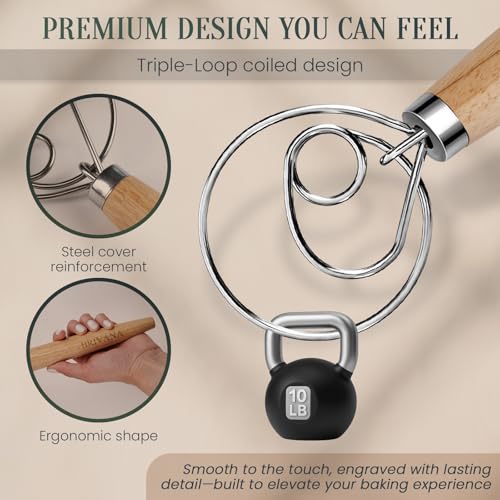 BRIVANA 13-Inch Danish Dough Whisk - Stainless Steel Single Loop Bread Mixer