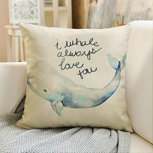 Whale Always Love You Decorative Throw Pillow Cover - 16x16 Cotton Linen