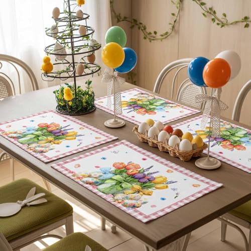 TINALIN Easter Placemats Set of 6 Spring Floral Tulips Cotton Linen