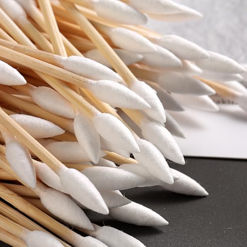 Pointed Tip Cotton Swabs with Wood Sticks 200pcs Precision Makeup and Nail Polish Corrector Buds