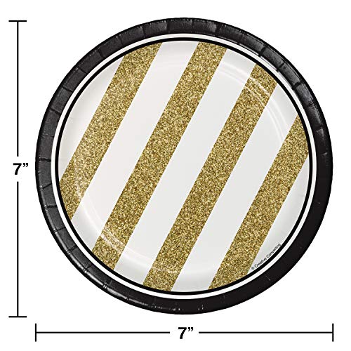 7-Inch Black and Gold Paper Dessert Plates - 8 Count