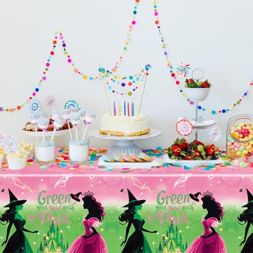 3 Pack Pink and Green Witch Tablecloths - Disposable Party Covers