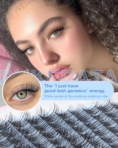 PHKERATA Wispy Lash Clusters with Clear Band C Curl DIY Individual Eyelashes