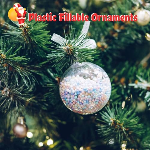 25 Pack Clear Fillable Plastic Ornaments for Christmas Tree & Decor