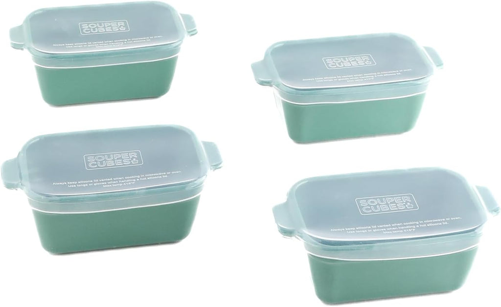 Souper Cubes Stoneware 2.0 Baking Dishes - Premium Mini Ceramic Oven Dishes with Silicone Covers, Set of 4 - Kale