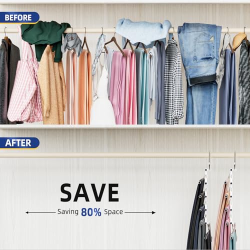 Damita 5-in-1 Space Saving Pants Hangers - White Metal Closet Organizer (2 Pack)