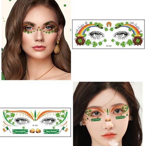 St. Patrick's Day Temporary Tattoos - 10 Sheets Waterproof Shamrock Face Stickers