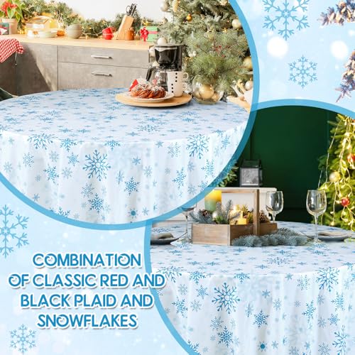 Snowflake Christmas Tablecloth Set - 12 Dark Blue & Light Blue 84-Inch Disposable Holiday Coverings