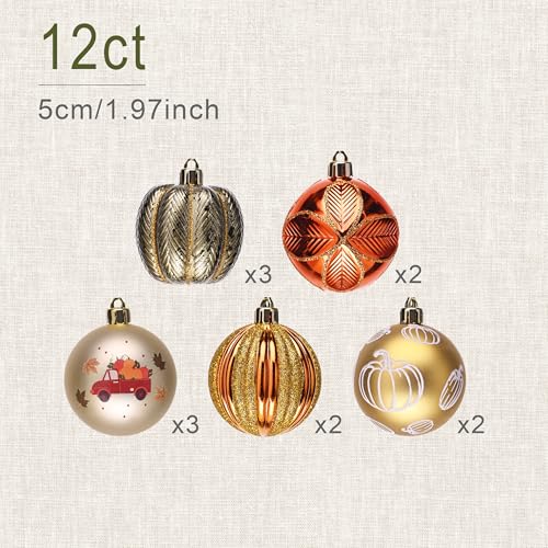 12ct Shatterproof Pumpkin Ornaments Set for Autumn Decor
