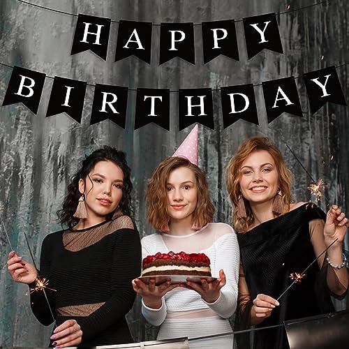 Black Happy Birthday Banner Sign - Party Decoration Backdrop Garland