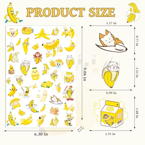Cute Banana Temporary Tattoos for Kids Birthday Party Favors 8 Sheets