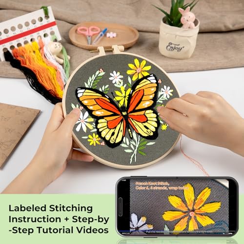 HTVRONT Butterfly Embroidery Kit for Beginners with Video Tutorials