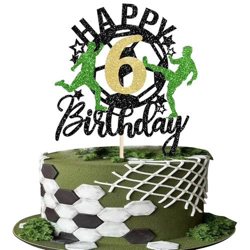 Soccer 6th Birthday Cake Topper - Football Theme Party Decoration