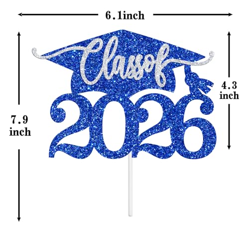 Class of 2026 Graduation Cake Topper - Blue & Silver Glitter