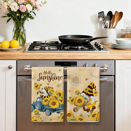 Sunflower Kitchen Towels Set - 18x26 Inch Absorbent Farmhouse Dish Towels