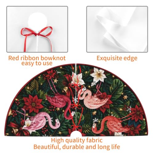 Christmas Tree Skirt 36 Inch with Flamingo Design - Medium, Not Quilted