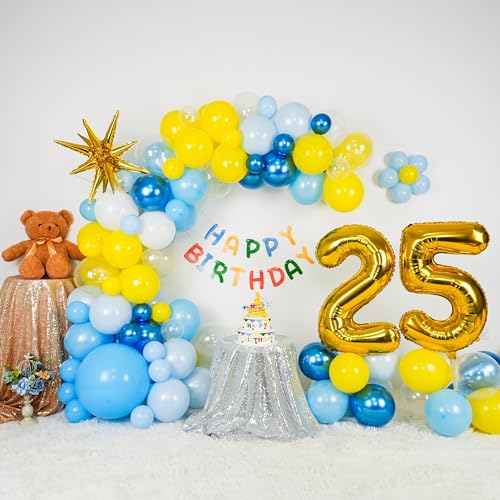 25th Birthday Balloon Arch Kit, Blue and Yellow Party Decorations