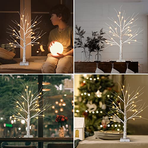 Lighted Mini Birch Tree Christmas Decoration 2ft White with USB & Timer