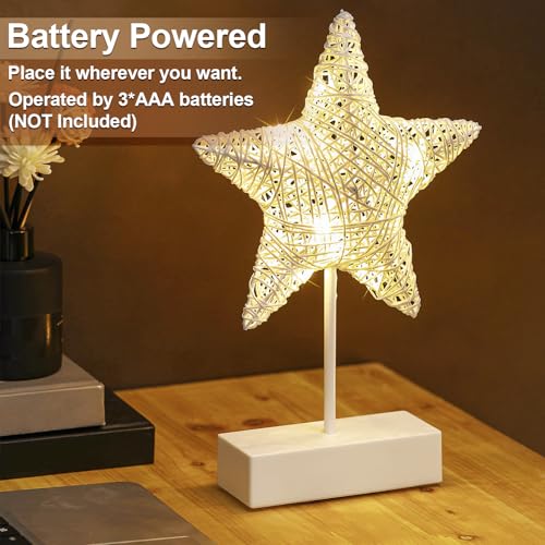 2 Pack Christmas Star Night Lamps Battery Operated Warm White Light Home Decor