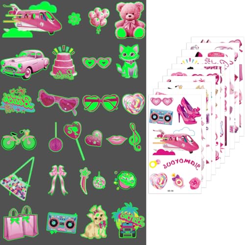 Glow in the Dark Pink Temporary Tattoos 90+ Pcs Party Favors