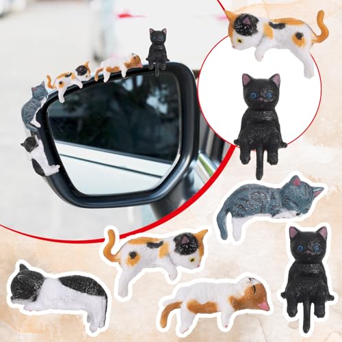 Matwsec 5 Pcs Cute Cat Car Dashboard Decor & Rear View Mirror Accessories