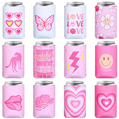 12 Pcs Pink Neoprene Can Cooler Sleeves - Insulated Beer Insulators