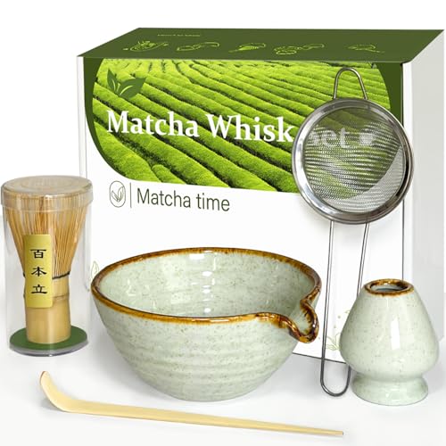 Vaiheng Premium Matcha Whisk Set with Ceramic Bowl, Bamboo Whisk and Scoop