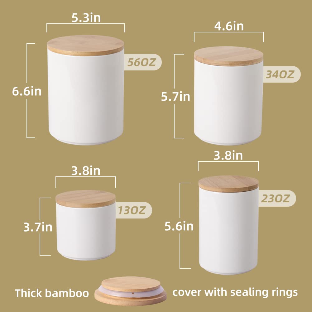 Sweejar Kitchen Canisters Ceramic Food Storage Jar Set, Stackable Containers with Airtight Seal Wooden Lid for Serving Ground Coffee, Tea, Herbs, Grains, Sugar, Salt - Set of 4 (Pink)