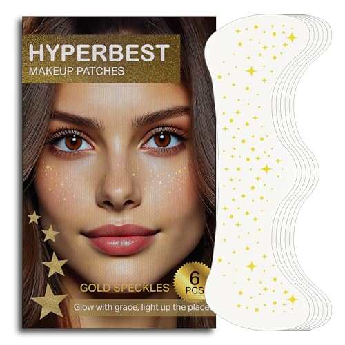 HYPERBEST Gold Glitter Freckles Face Tattoo, 6 Count Star Design Festival Makeup Patches