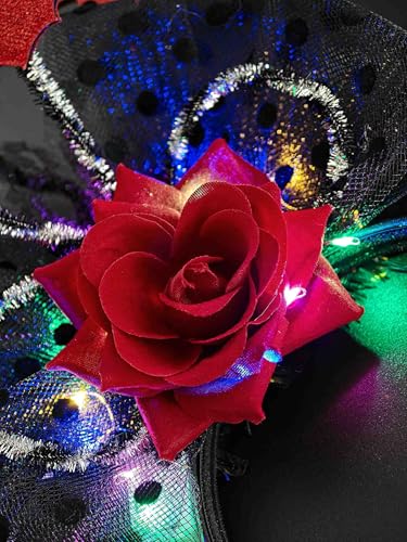 Woeoe Gothic Halloween Flower Headband with Red Roses and Bats