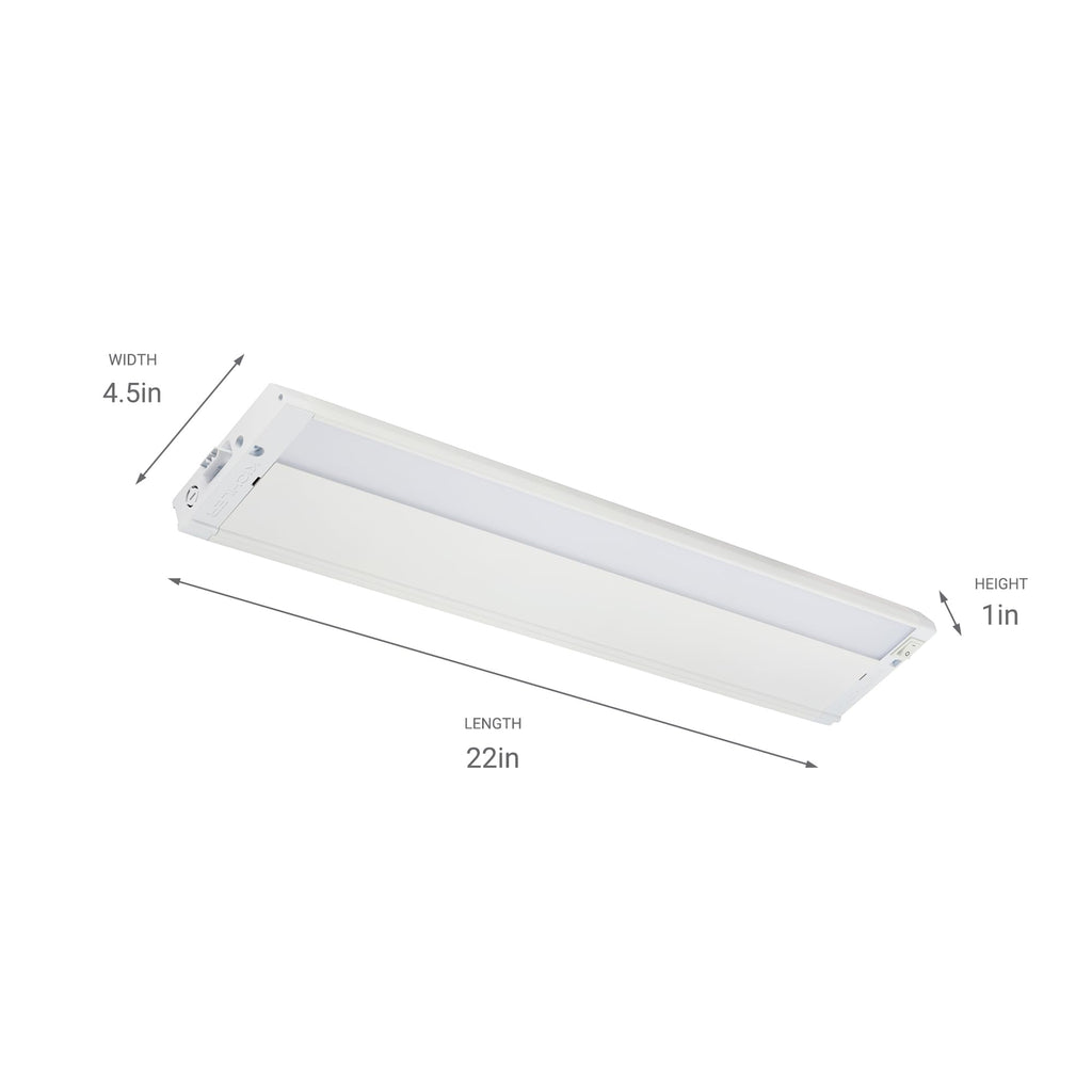 Kichler 4U Series 22" 120V LED Under Cabinet Light in White, 3000K, (22" L x 4.5" W x 1"H), 4U30K22WHT