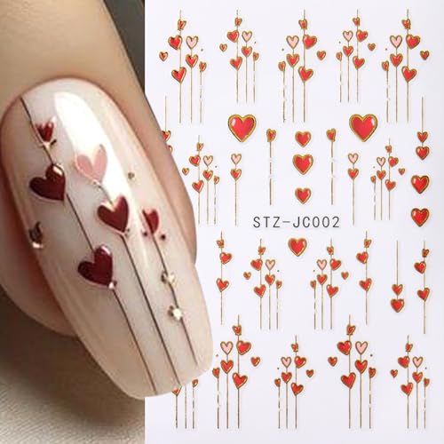 Valentines Nail Stickers 6 Sheets Self-Adhesive Red Heart Decals