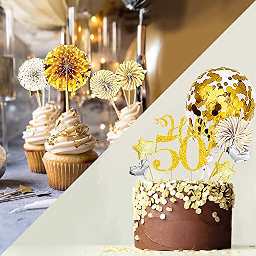 Gold 50th Birthday Cake Topper Set - 19pcs Decorations for Men & Women