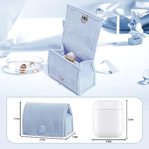 Light Blue Compact Velvet Ring Box with Plush Interior