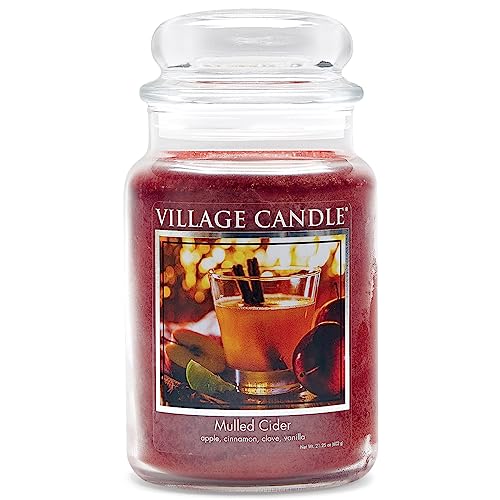 Village Candle Mulled Cider Large Glass Scented Candle - 21.25 oz, Red, Double Wick