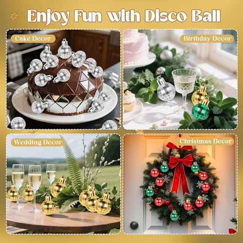 Gold Mini Disco Balls 24 Pcs Shatterproof Christmas Ornaments 1.2 Inch