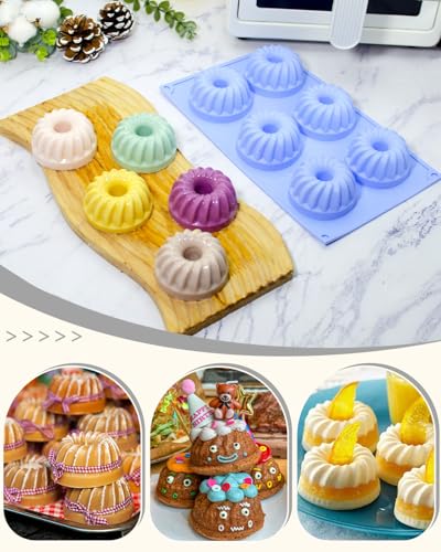 SmartKitch Silicone Jello Molds 3pcs Set - Fluted Tube Cake Pans (Purple, Blue, Pink)