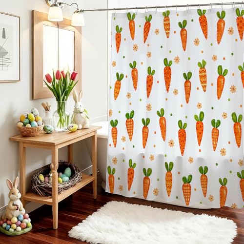 Easter Carrot Shower Curtain 72"x72" Waterproof with Hooks