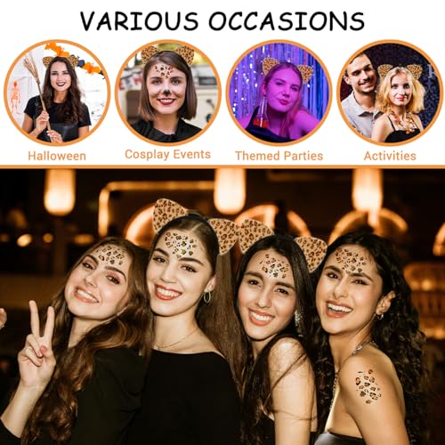 Leopard Ears Headband with Matching Temporary Tattoos Halloween Cosplay