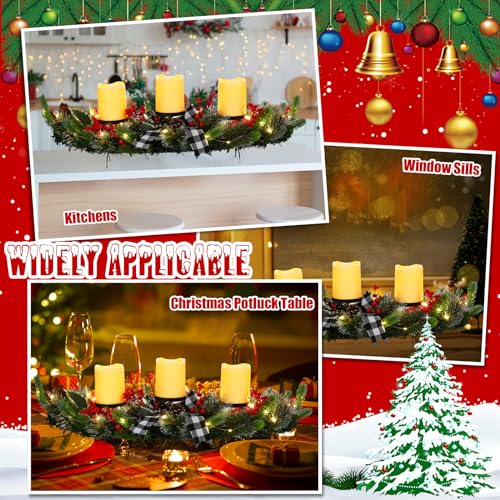 Christmas LED Candle Centerpiece with Pine Cones & Bows - Black & White Variation